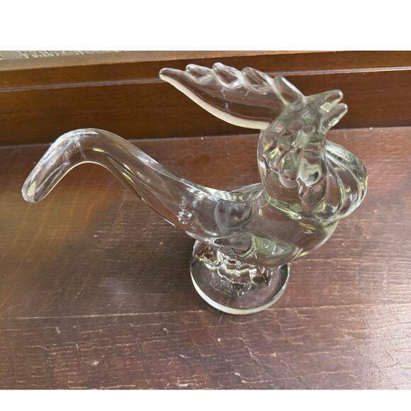 Vintage Clear Pressed Glass Rooster Figurine 8” Tall Round Base Chip on Rim - Picture 3 of 10
